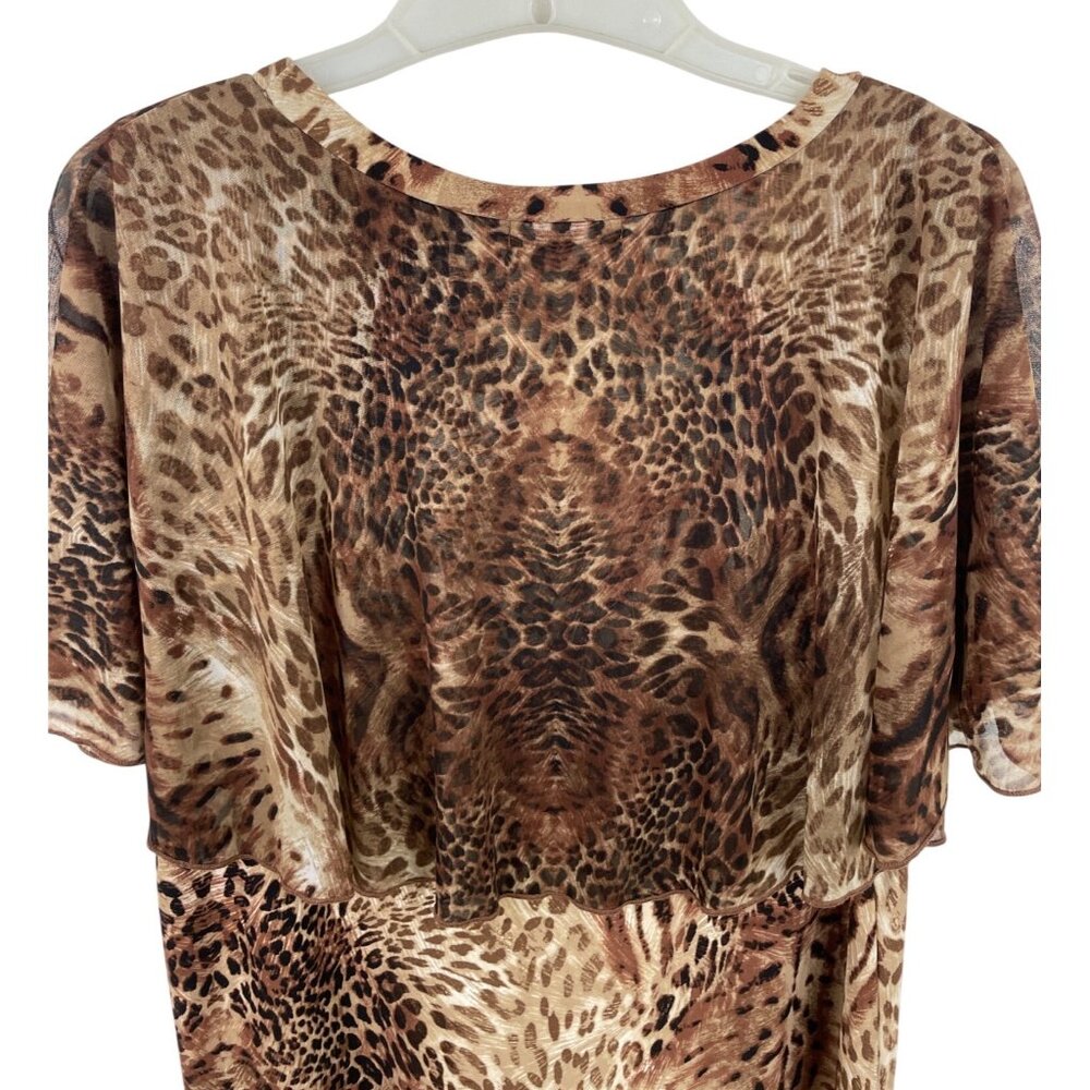 Susan Lawrence Women Blouse XL Brown Animal Print Sheer Overlay Shirt - Picture 5 of 8